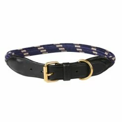 Weatherbeeta Dog Collar Rope Leather Navy/Brown L